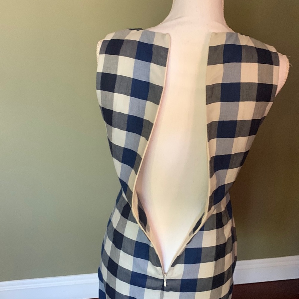 Blue and White Checkered Sleeveless Dress - Picture 5 of 10
